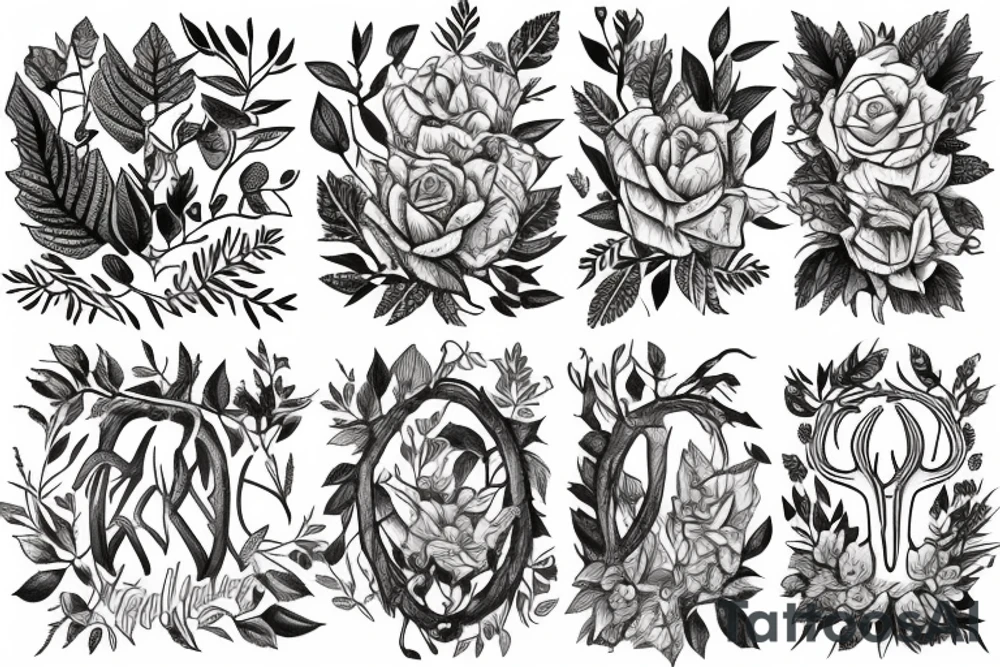 Horns, dear, forest, leaves, berries tattoo idea