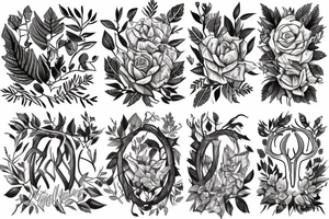 Horns, dear, forest, leaves, berries tattoo idea