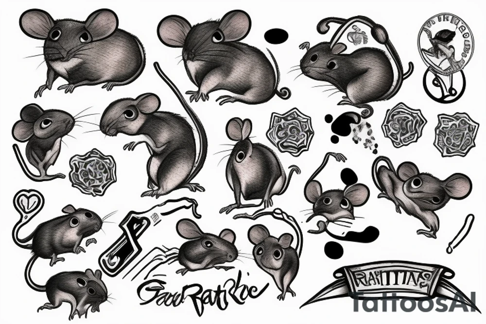 Home rat with grey and white spots tattoo idea