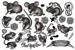 Home rat with grey and white spots tattoo idea