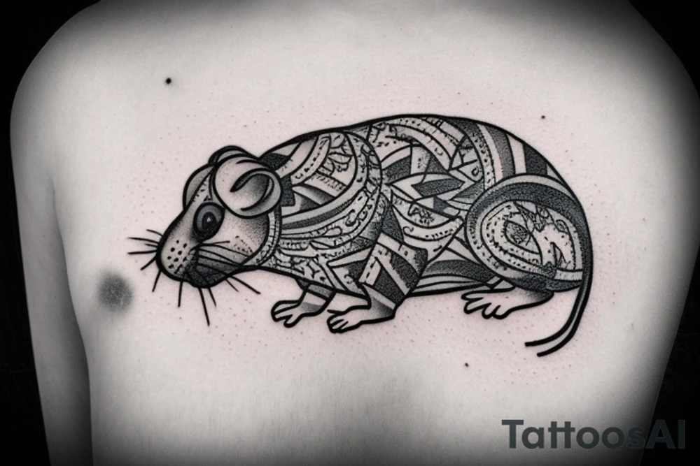 Home rat with grey and white spots tattoo idea