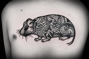 Home rat with grey and white spots tattoo idea
