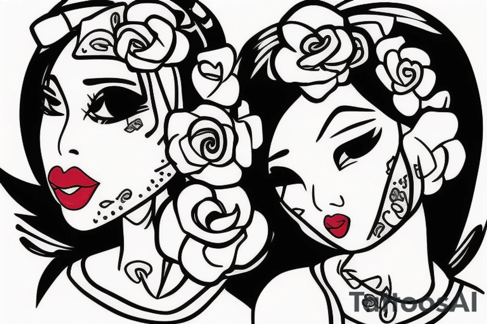 Asian girl on bandana with big lips tattoo idea