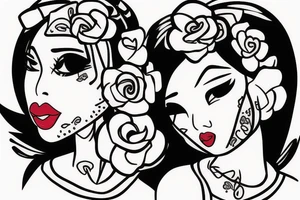 Asian girl on bandana with big lips tattoo idea