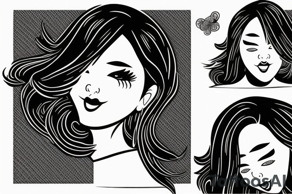 Asian girl on bandana with big lips tattoo idea