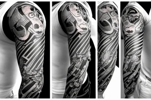 Sleeve with jet engines, fighter and tools tattoo idea