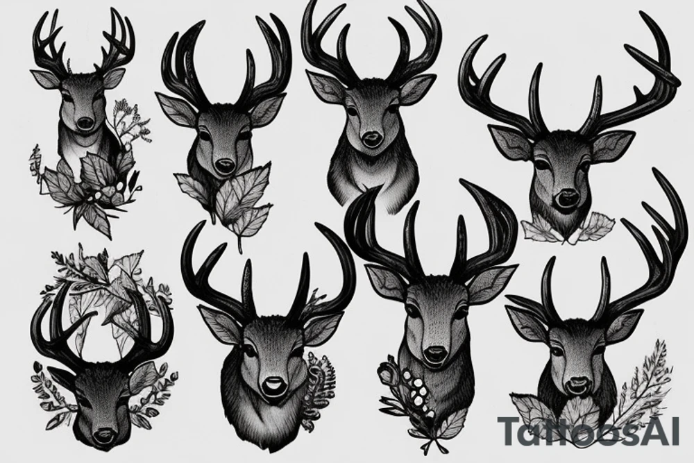 Horns, deer, forest, leaves, berries tattoo idea