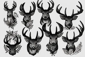 Horns, deer, forest, leaves, berries tattoo idea