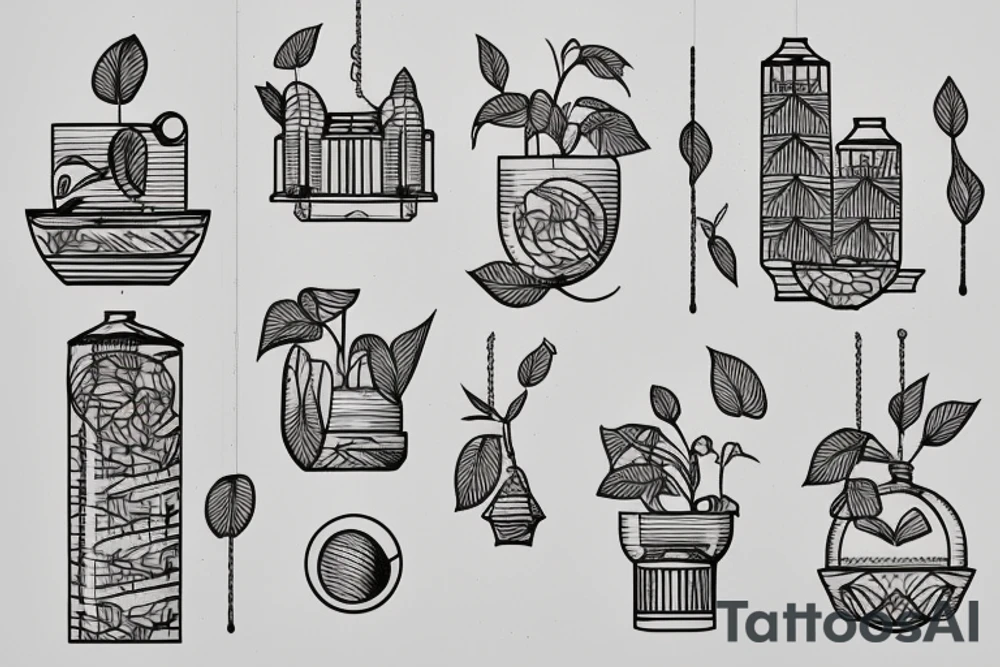 Minimalistic hanging gardens of Babylon tattoo idea