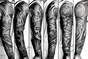 Sleeve with jet engine and tools tattoo idea
