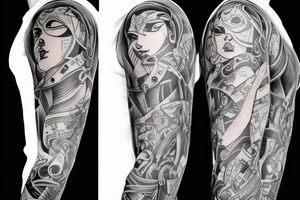 Sleeve with jet engine and tools tattoo idea