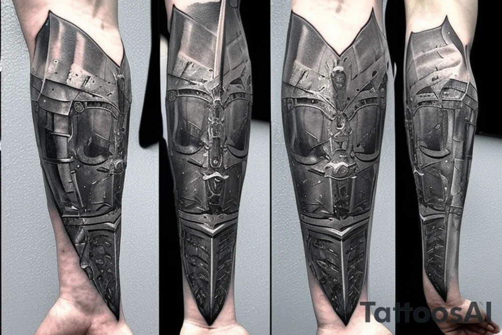 ashen one knight in realistic armor from dark souls with realistic great sword tattoo idea
