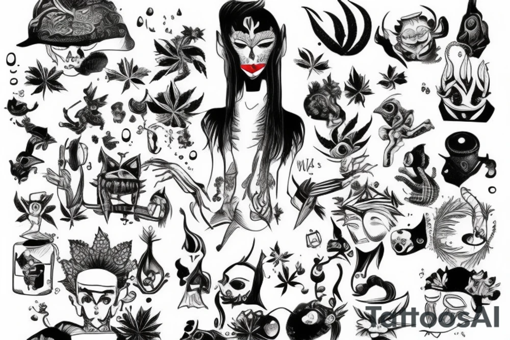 smoking joint with marihuanna devil tattoo idea