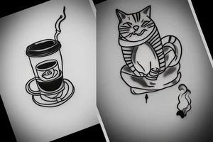 Lonely driving in a car with a cat drinking coffee and smoking cigarettes tattoo idea