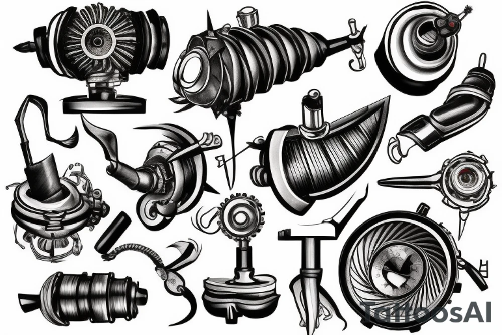 jet engine and tools tattoo idea