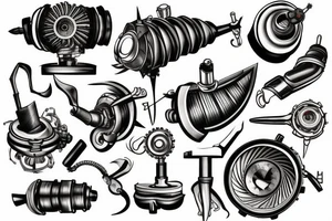 jet engine and tools tattoo idea