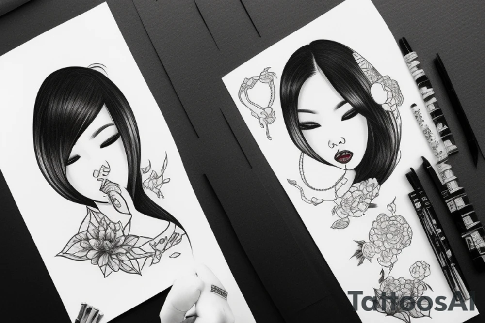 Asian girl with big lips tattoo idea