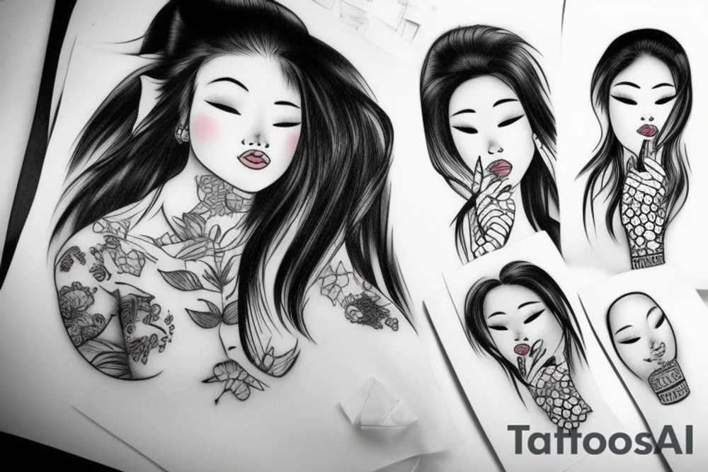 Asian girl with big lips tattoo idea