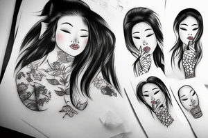Asian girl with big lips tattoo idea