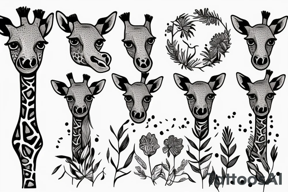 Giraffe eats grass tattoo idea