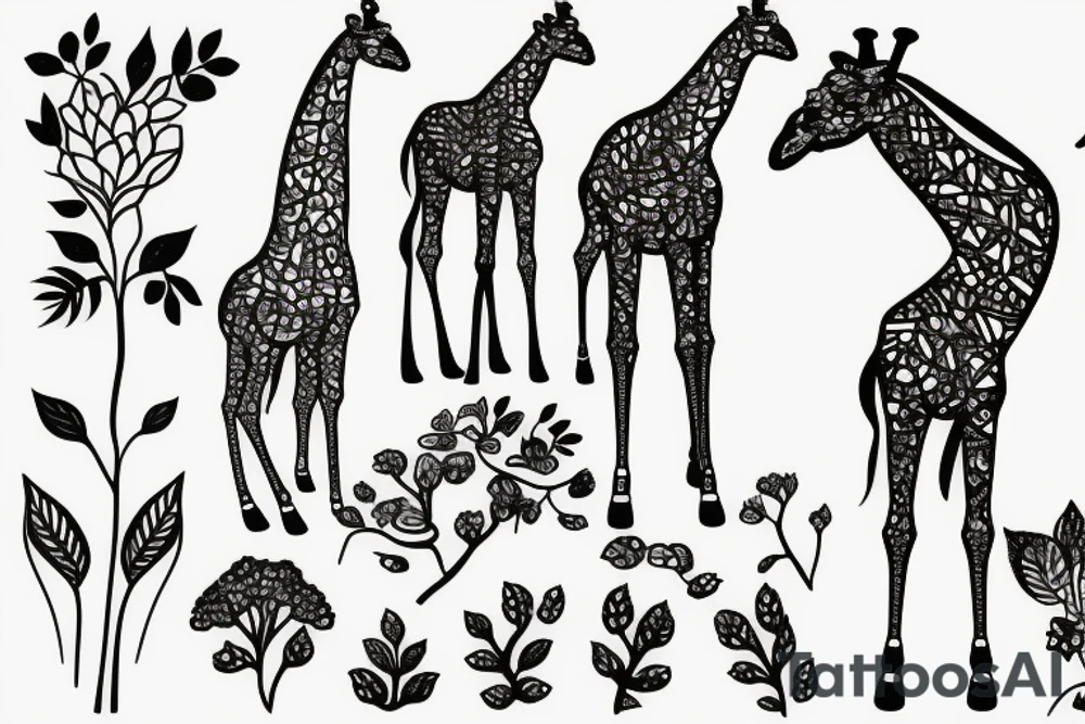 Giraffe eats grass tattoo idea