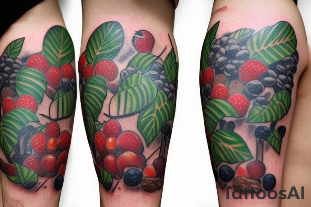 Animals, forest, leaves, berries tattoo idea