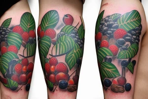 Animals, forest, leaves, berries tattoo idea