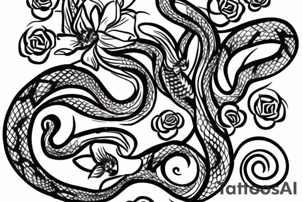 snake and flower tattoo idea