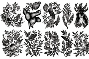Animals, forest, leaves, berries tattoo idea