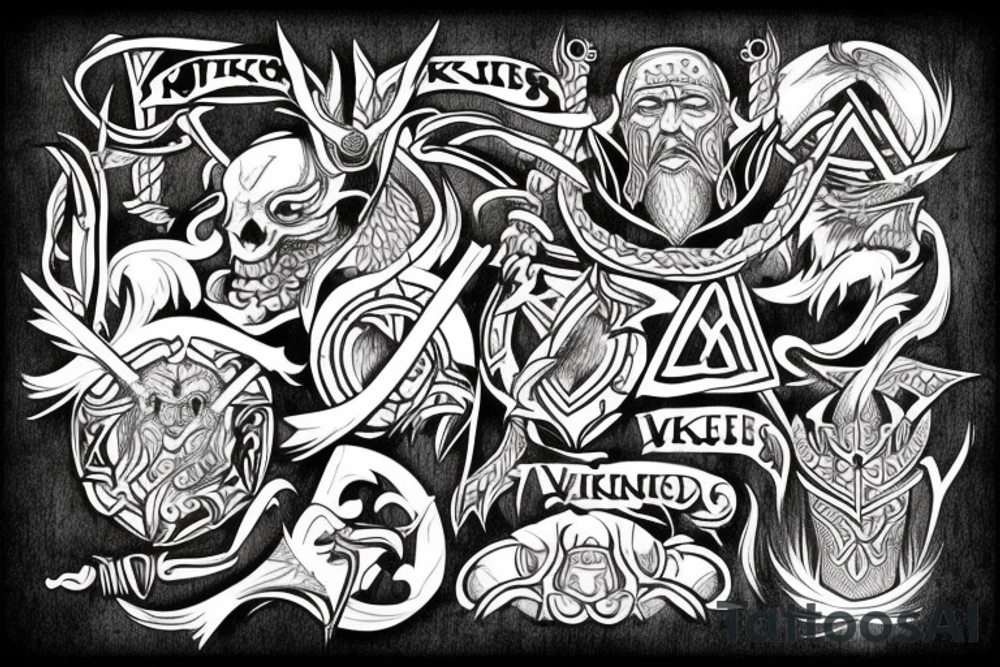 Tattoo on the theme of the Vikings in the Scandinavian style tattoo idea