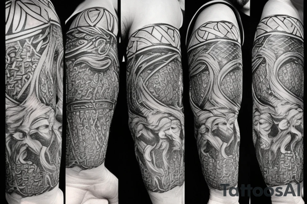 Tattoo on the theme of the Vikings in the Scandinavian style tattoo idea