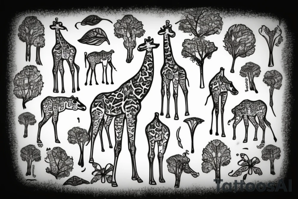 Giraffe eats grass tattoo idea