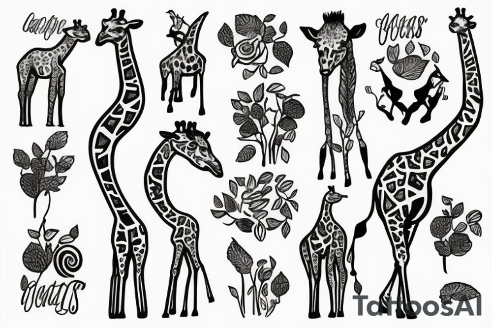 Giraffe eats grass tattoo idea