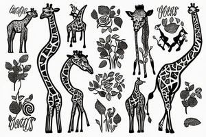 Giraffe eats grass tattoo idea
