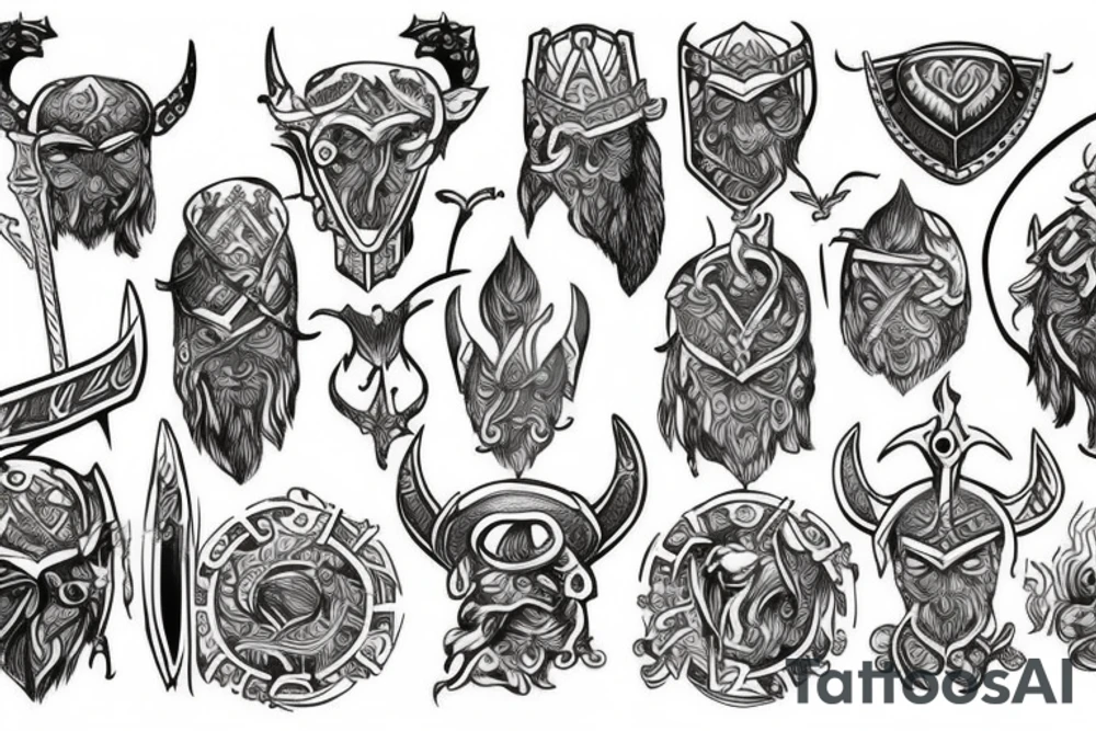 Tattoo on the theme of the Vikings in the Scandinavian style tattoo idea