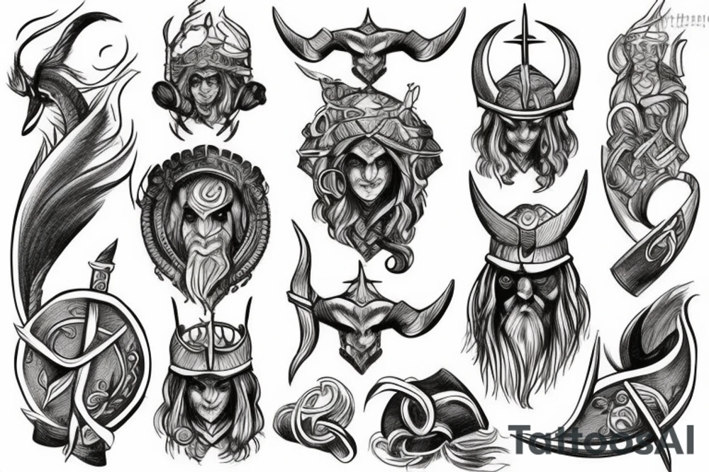 Tattoo on the theme of the Vikings in the Scandinavian style tattoo idea