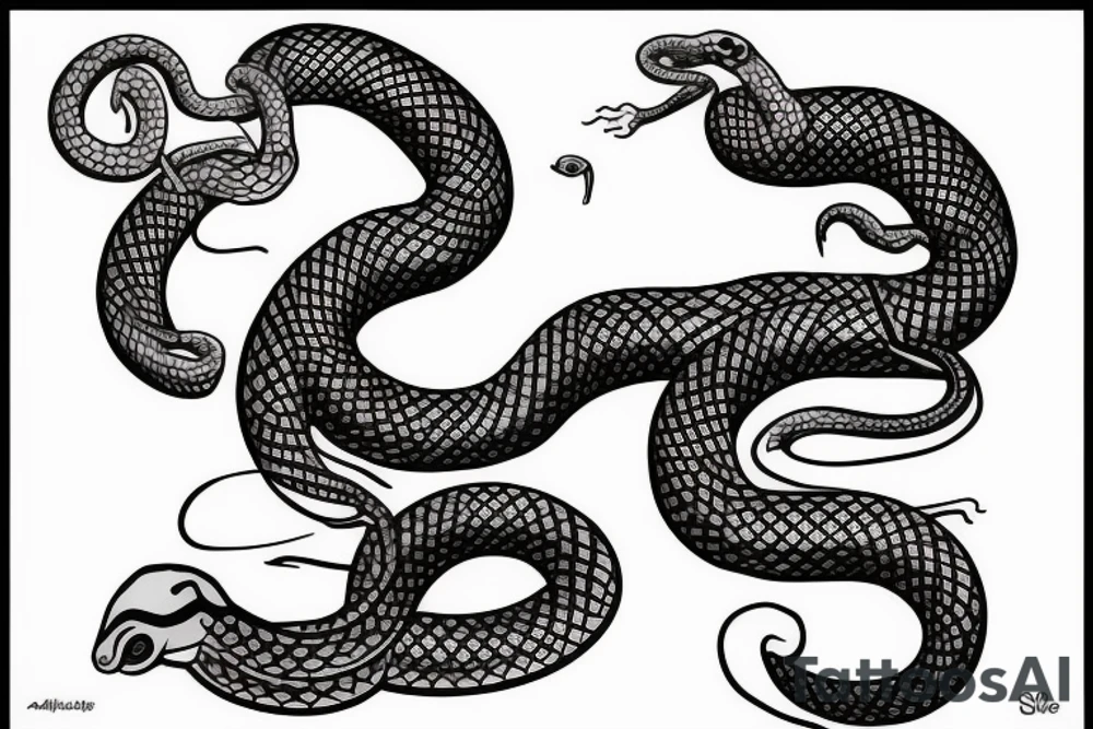A snake that strangles a white rabbit tattoo idea