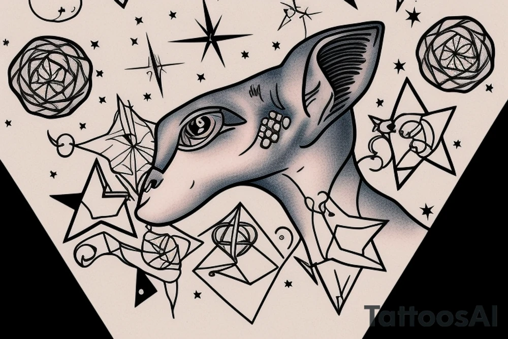 sphinx cat and starry sky tattoo idea