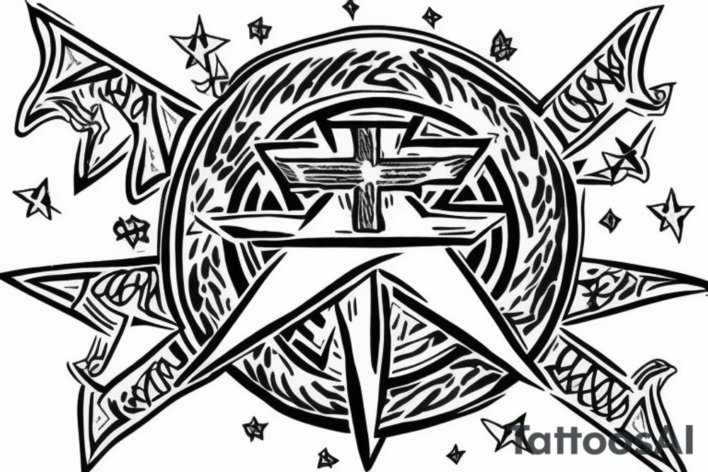 goat head with inverted cross and pentagram tattoo idea