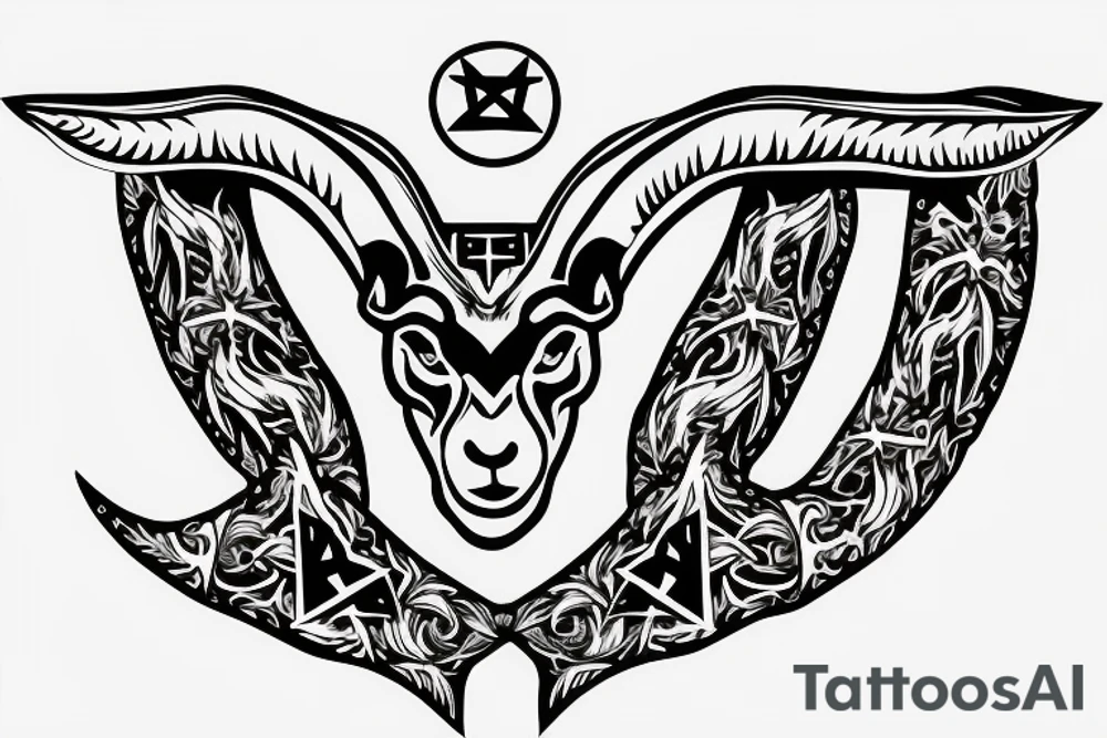 goat head with inverted cross and pentagram tattoo idea
