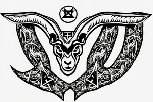 goat head with inverted cross and pentagram tattoo idea
