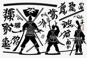 samurai with two katanas standing with his back tattoo idea