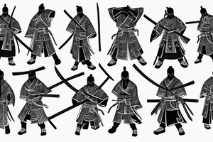 samurai with two katanas standing with his back tattoo idea