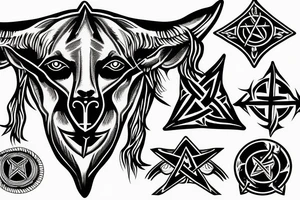 goat head with inverted cross and pentagram tattoo idea
