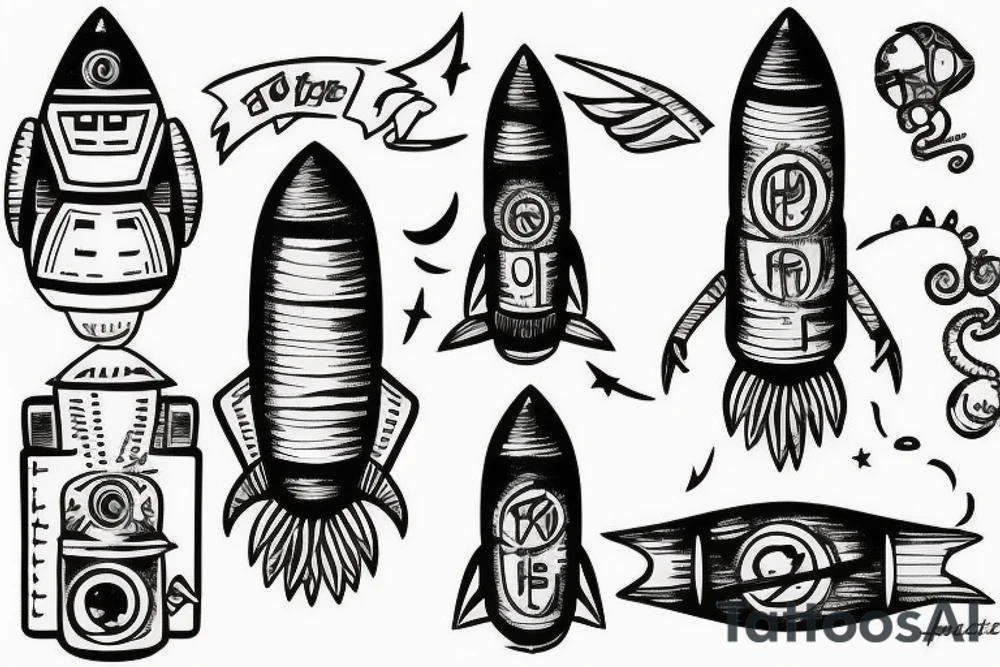 Taking off rocket tattoo idea