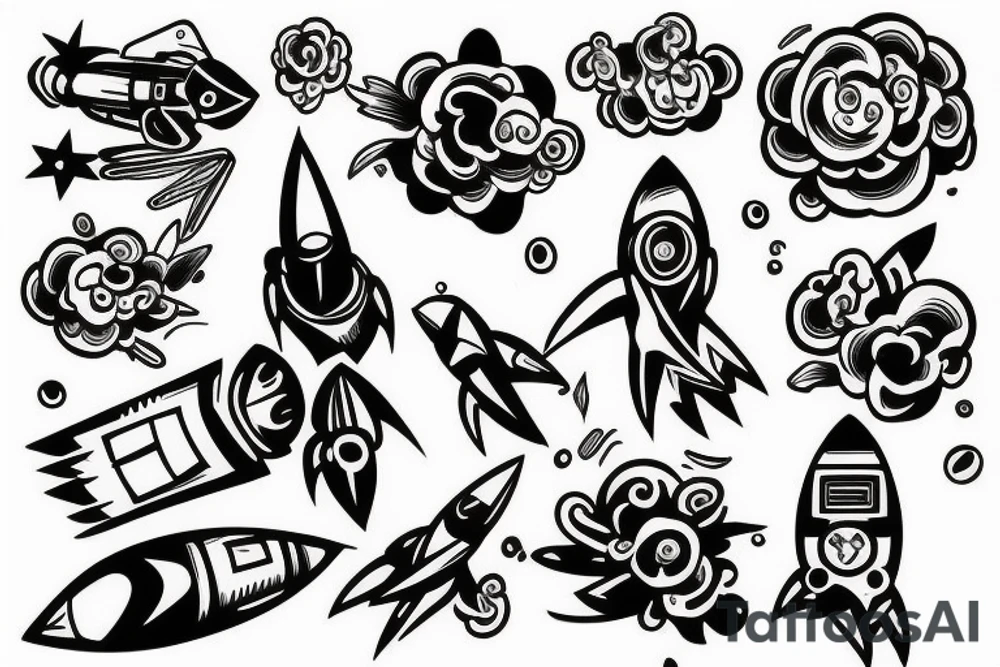 Taking off rocket tattoo idea