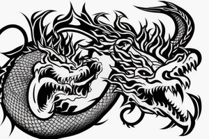 Ouroboros in the form of a bear and a dragon who are trying to bite each other tattoo idea
