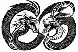 Ouroboros in the form of a bear and a dragon who are trying to bite each other tattoo idea