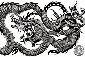 Ouroboros in the form of a bear and a dragon who are trying to bite each other tattoo idea