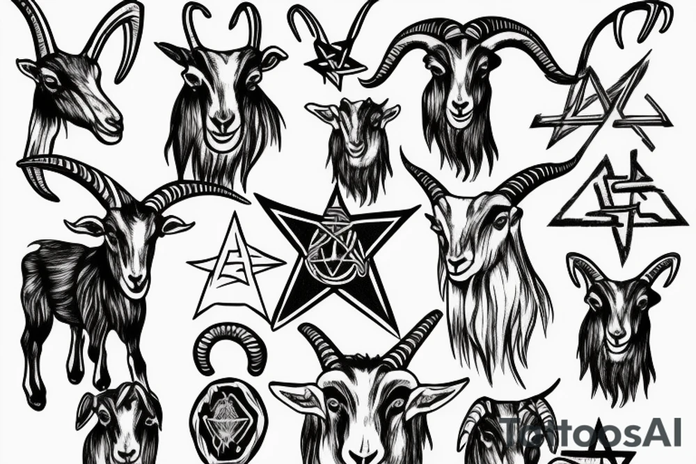 goat head with inverted cross and pentagram tattoo idea